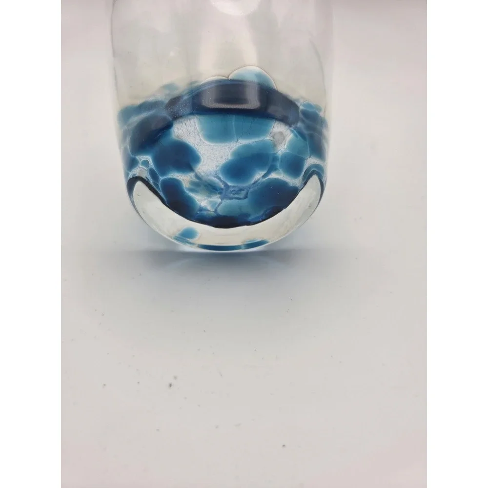 Caithness Scotland Art Glass Vase Blue Controlled Bubble Base Signed Label 9